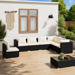 Garden Lounge Set 7 Piece Outdoor Patio Furniture PE Rattan Black Modular Sofa