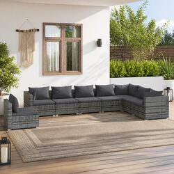 Garden Lounge Set 8 Piece Outdoor Patio Furniture with Cushions Grey Rattan