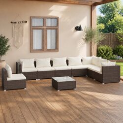 Garden Lounge Set 9 Piece Outdoor Patio Furniture Brown PE Rattan Modular