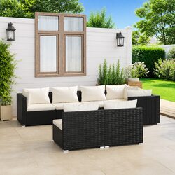 7 Piece Outdoor Garden Lounge Set Black Poly Rattan Modular Patio Furniture