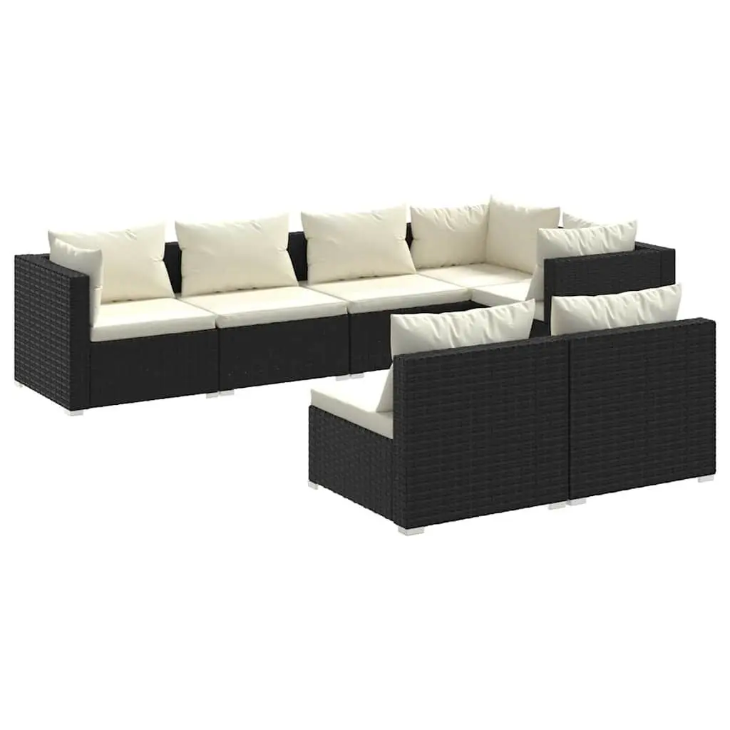 7 Piece Outdoor Garden Lounge Set Black Poly Rattan Modular Patio Furniture