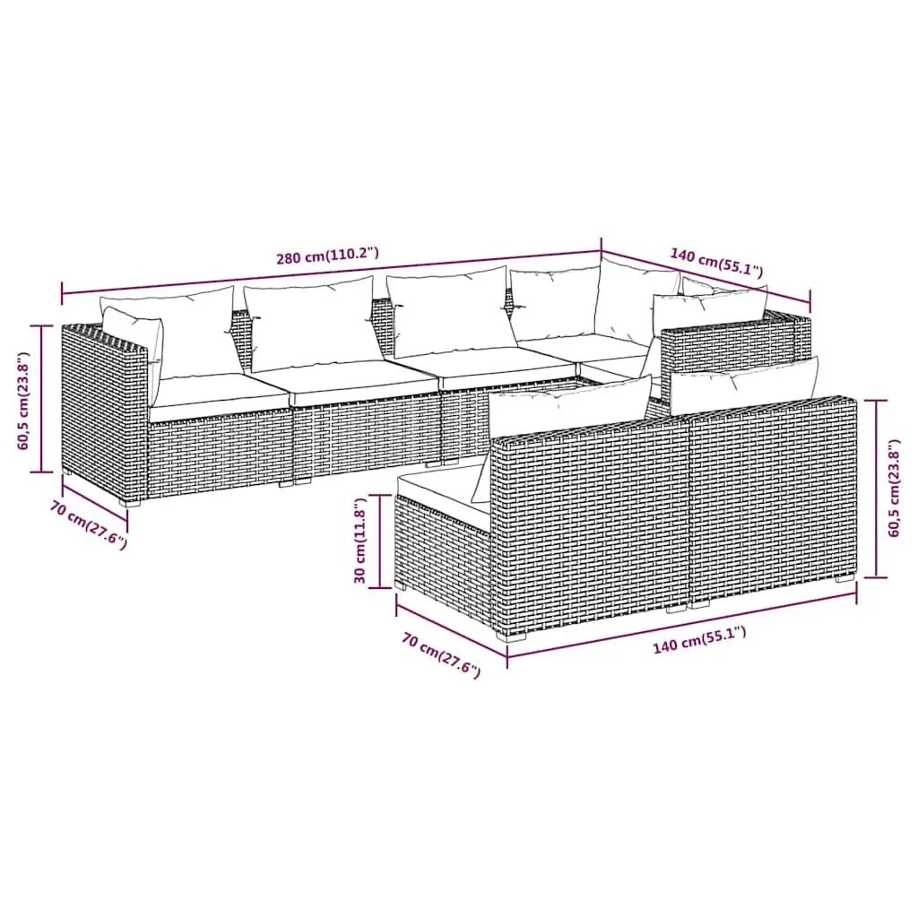 7 Piece Outdoor Garden Lounge Set Black Poly Rattan Modular Patio Furniture