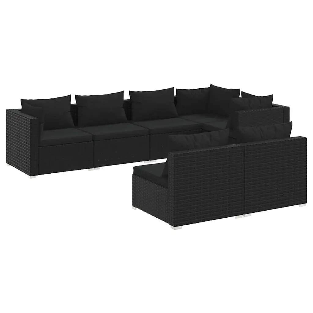 7 Piece Garden Lounge Set Outdoor Patio Furniture Black Poly Rattan with