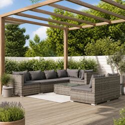 Garden Lounge Set 8 Piece Outdoor Patio Furniture Grey Poly Rattan Modular Sofa