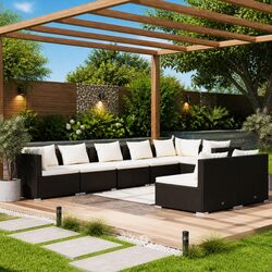 Garden Lounge Set 8 Piece Outdoor Furniture Poly Rattan Modular Patio Sofa Black
