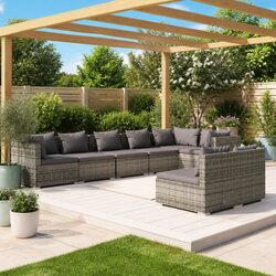 Garden Lounge Set 8 Piece Outdoor Furniture Grey Poly Rattan Modular Patio Sofa