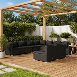 9 Piece Garden Lounge Set Black Poly Rattan Outdoor Furniture Patio Sofa Modular