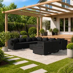 10 Piece Poly Rattan Garden Lounge Set with Cushions Black Modular Outdoor