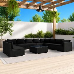11 Piece Poly Rattan Garden Lounge Set Outdoor Patio Furniture Black with