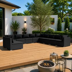 Garden Lounge Set 11 Piece Outdoor Patio Furniture Black Poly Rattan Modular