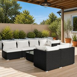 Garden Lounge Set 8 Piece Outdoor Furniture Poly Rattan Black Modular Sectional