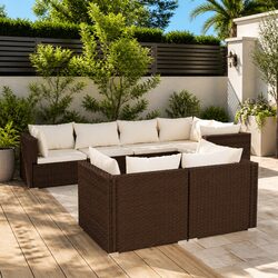 7 Piece Garden Lounge Set Poly Rattan Outdoor Furniture with Cushions Brown