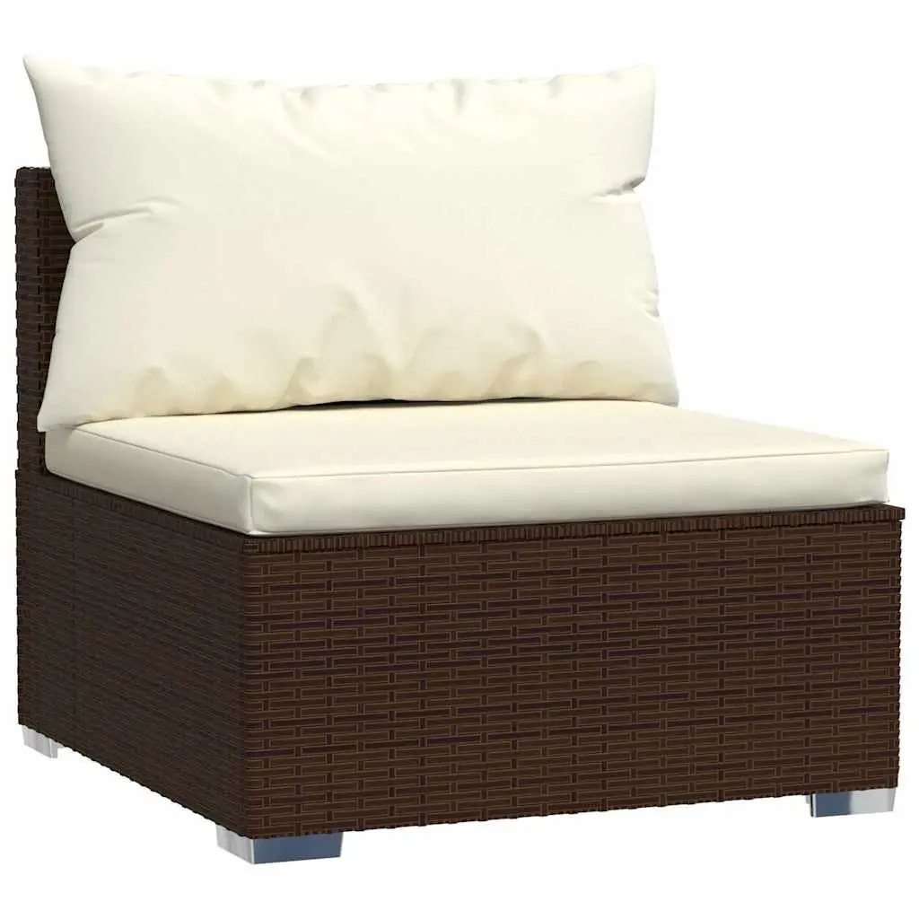 7 Piece Garden Lounge Set Poly Rattan Outdoor Furniture with Cushions Brown