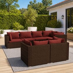 7 Piece Outdoor Garden Lounge Set with Cushions Brown Poly Rattan Patio