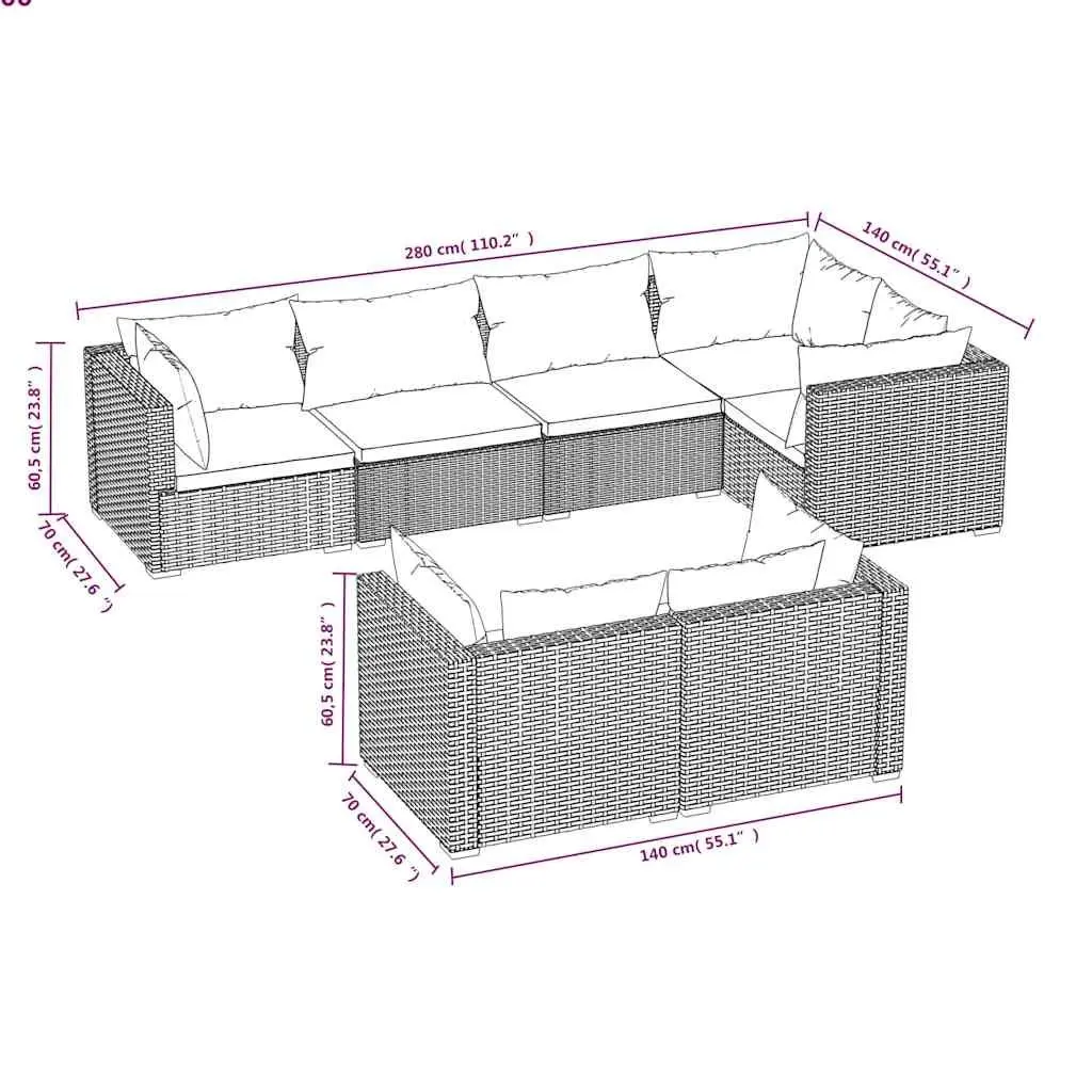 7 Piece Garden Lounge Set Poly Rattan Outdoor Patio Furniture with Cushions Grey