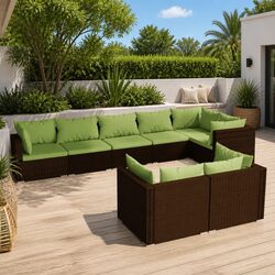 Garden Lounge Set 8 Piece Outdoor Furniture Poly Rattan Sofa Brown Cushions