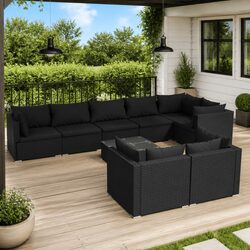 Garden Lounge Set 9 Piece Outdoor Patio Furniture Poly Rattan Black Modular