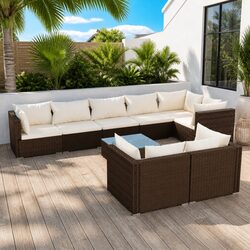 Garden Lounge Set 9 Piece Poly Rattan Outdoor Furniture Brown Modular Sofa