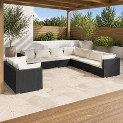 9 Piece Garden Lounge Set Black Poly Rattan Outdoor Furniture Modular Sofa