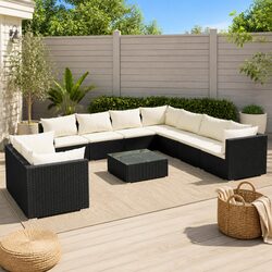 Garden Lounge Set 10 Piece Outdoor Patio Furniture Black Poly Rattan Modular