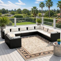 Outdoor Garden Lounge Set 10 Piece Black Poly Rattan Modular Furniture with