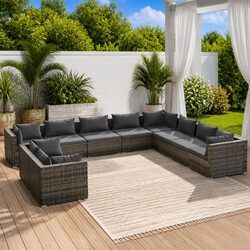 Garden Lounge Set 10 Piece Outdoor Furniture Grey Poly Rattan Modular Sofa