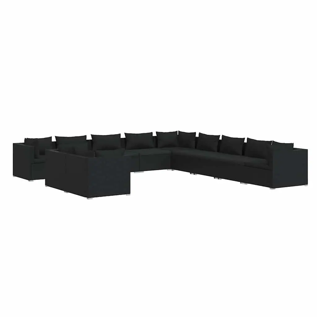 11 Piece Garden Lounge Set with Cushions Black Poly Rattan Modular Patio