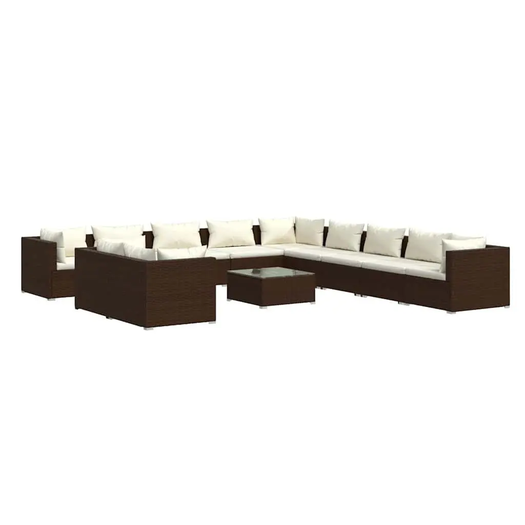 12 Piece Poly Rattan Garden Lounge Set with Cushions Brown Outdoor Furniture