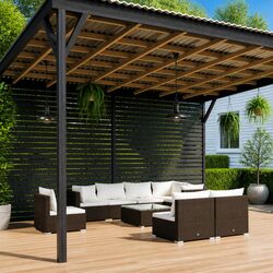 Garden Lounge Set 9 Piece Poly Rattan Outdoor Furniture Brown Modular Patio Sofa