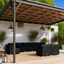 Outdoor Lounge Set 9 Piece Garden Furniture Poly Rattan Patio Sofa Black