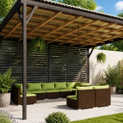 Garden Lounge Set 9 Piece Poly Rattan Outdoor Furniture Brown with Cushions
