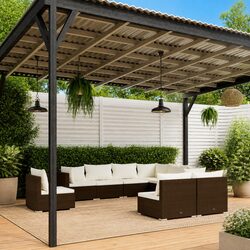 Poly Rattan Garden Lounge Set 9 Piece Outdoor Furniture with Cushions Brown