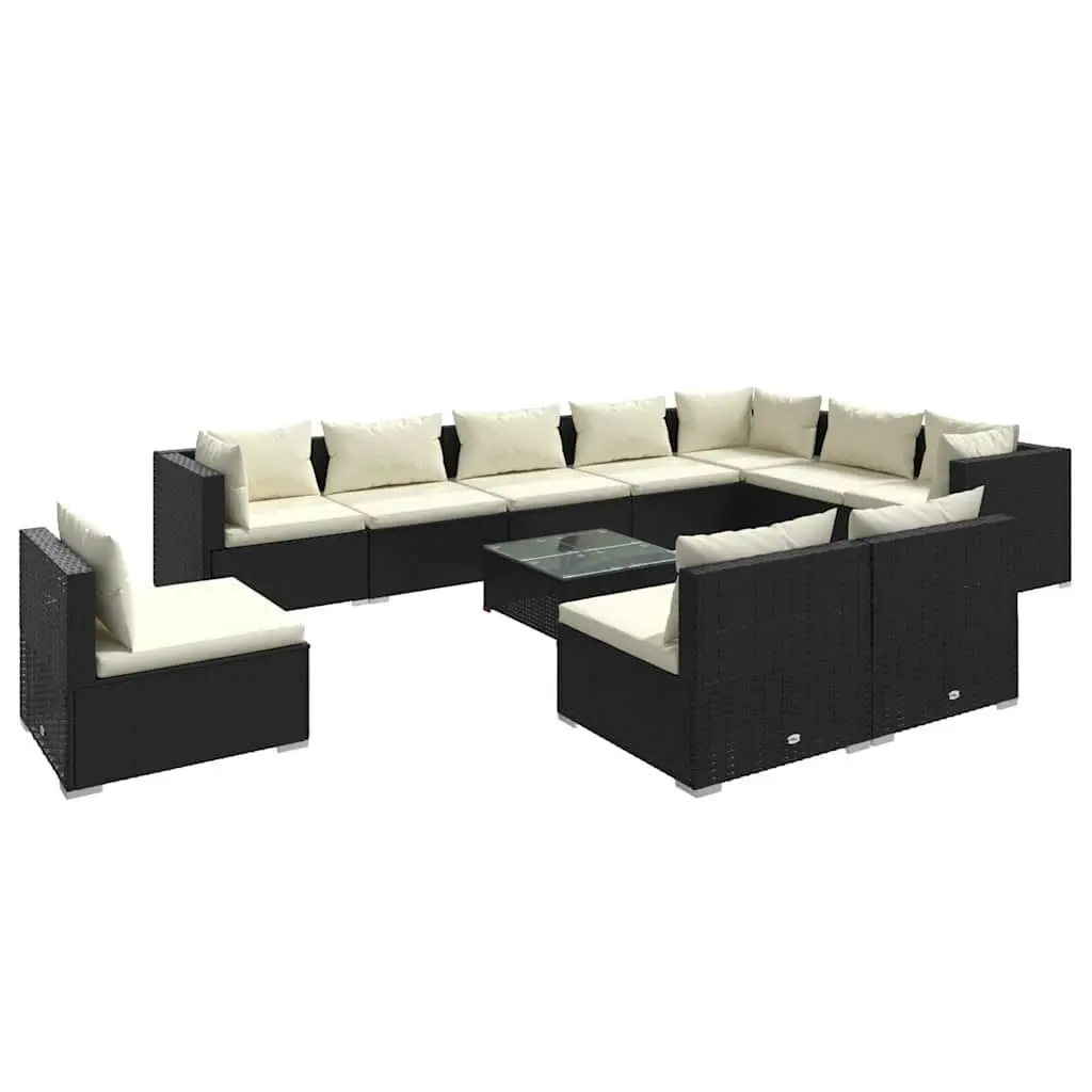 11 Piece Poly Rattan Garden Lounge Set Black Outdoor Furniture Modular Cushions