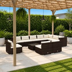 Poly Rattan Garden Lounge Set 11 Piece Outdoor Furniture Brown Modular Sofa