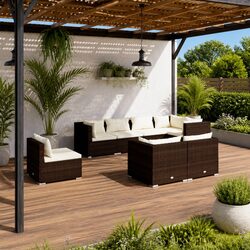 Garden Lounge Set 8 Piece Poly Rattan Outdoor Furniture Brown with Cushions