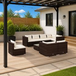 Outdoor Garden Lounge Set 9 Piece Poly Rattan Modular Patio Furniture Brown