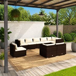 Outdoor Garden Lounge Set 9 Piece Poly Rattan Patio Furniture with Cushions