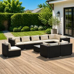 Garden Lounge Set 10 Piece Poly Rattan Outdoor Patio Furniture Sofa Cushions