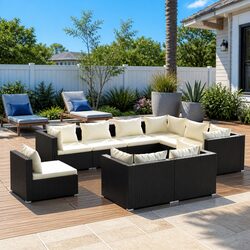 Poly Rattan Garden Lounge Set 9 Piece Outdoor Patio Furniture with Cushions