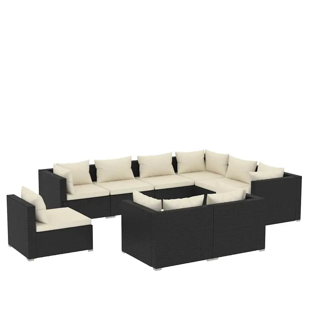 9 Piece Poly Rattan Garden Lounge Set Outdoor Patio Furniture with Cushions Black