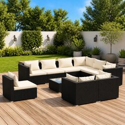 Outdoor Garden Lounge Set 10 Piece Poly Rattan Patio Furniture with Cushions