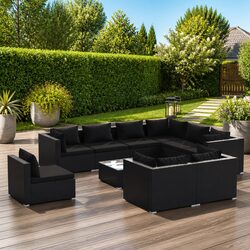 Poly Rattan Garden Lounge Set 10 Piece Outdoor Furniture Black with Cushions