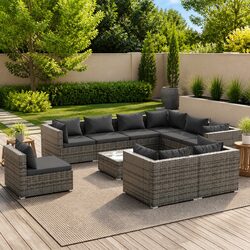 Garden Lounge Set 10 Piece Poly Rattan Outdoor Furniture with Cushions Grey