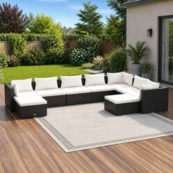 Garden Lounge Set 9 Piece Outdoor Patio Furniture Poly Rattan Black Modular