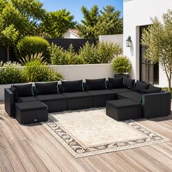 9 Piece Outdoor Garden Lounge Set Poly Rattan Modular Patio Furniture with