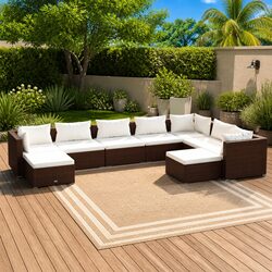 Garden Lounge Set 9 Piece Outdoor Furniture Poly Rattan with Cushions Brown