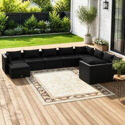 10 Piece Poly Rattan Garden Lounge Set with Cushions Patio Furniture Black