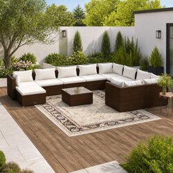 Outdoor Lounge Set 11 Piece Garden Furniture Poly Rattan Brown Modular with