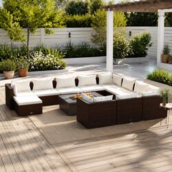 Garden Lounge Set 11 Piece Poly Rattan Outdoor Furniture with Cushions Brown