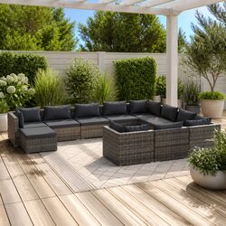 Garden Lounge Set 11 Piece Poly Rattan Outdoor Furniture Patio Cushions Grey